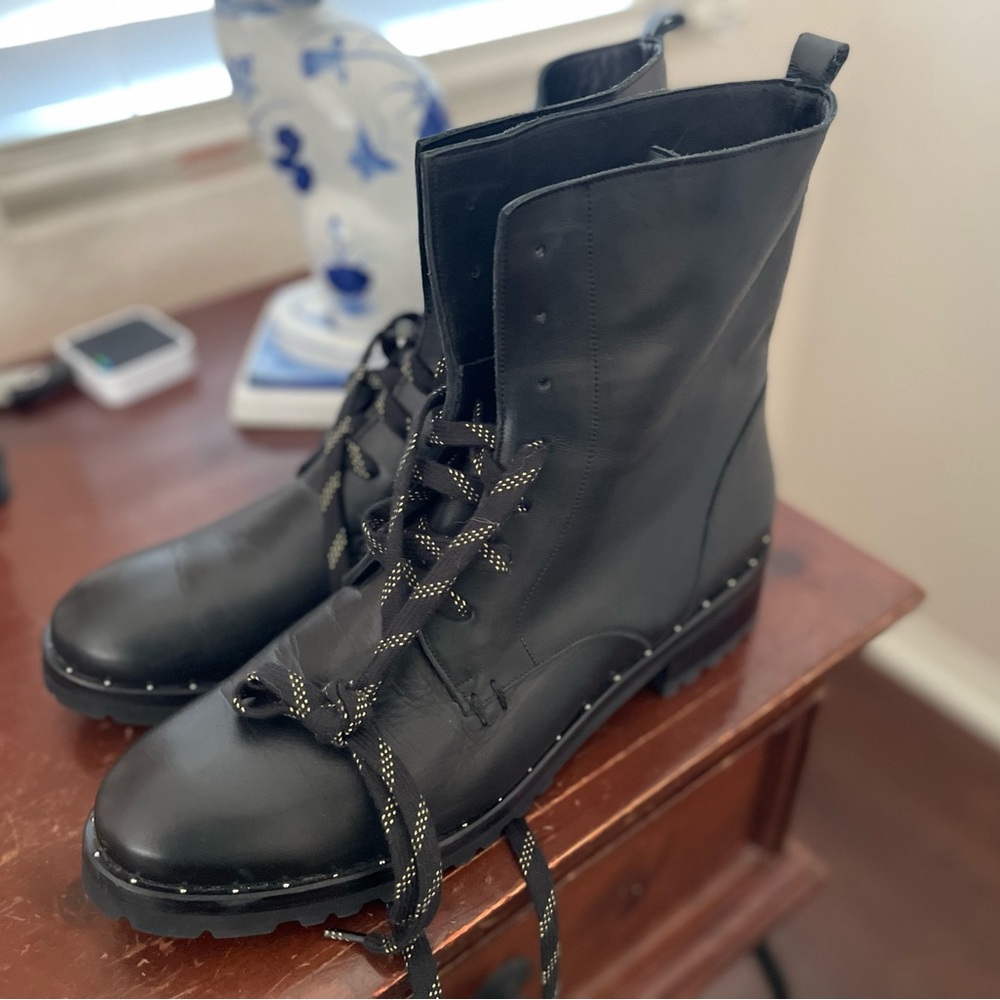 Used Freda Salvador Black Lace-Up Moto Boots - Picture 11 of 16